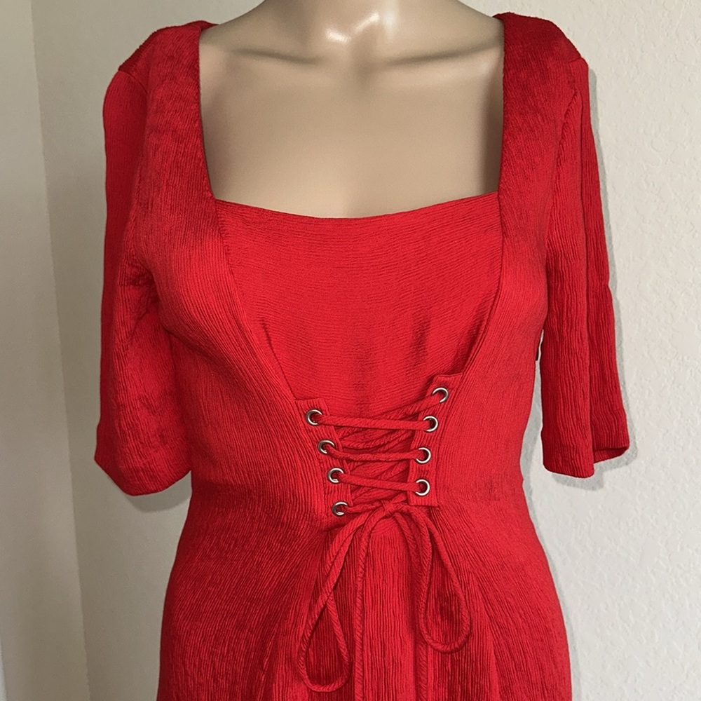 New with tag on Maeve Red Pleated A-Line Midi Dress. - Picture 4 of 15